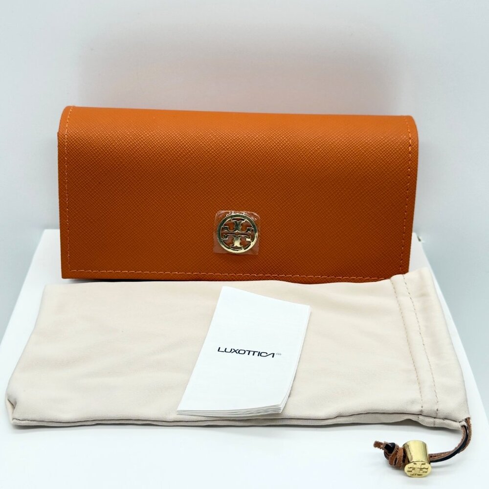 New Tory Burch Orange Sunglasses Eyeglasses Large Magnetic Flip Top Case & Pouch